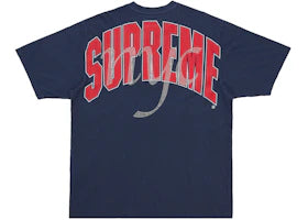 Supreme Rhinestone Script S/S Top Navy - vue 360