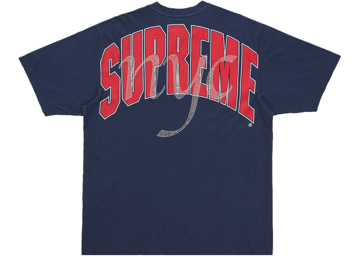 Supreme Rhinestone Script S/S Top Navy - vue 360