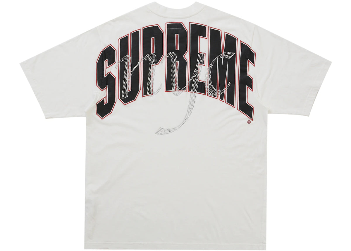 Supreme Rhinestone Script S/S Top White - vue 360
