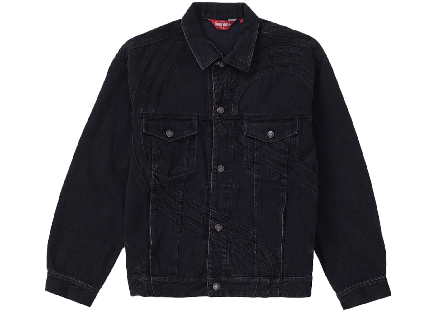 Supreme S Logo Denim Trucker Jacket Washed Black - vue secondaire A