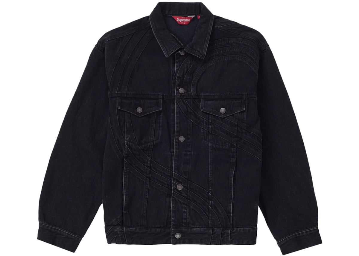 Supreme S Logo Denim Trucker Jacket Washed Black - vue 360