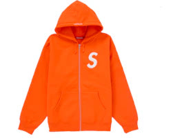 Supreme S Logo Zip Up Hooded Sweatshirt (FW24) Bright Orange - vue 360