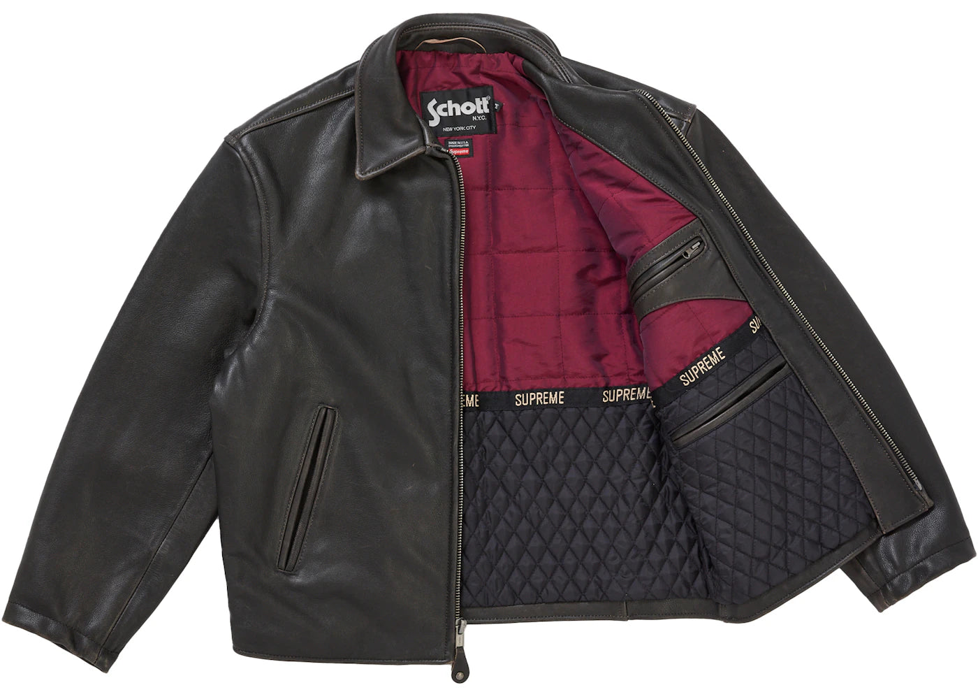 Supreme Schott Leather Racer Jacket (FW25) Black - vue secondaire B