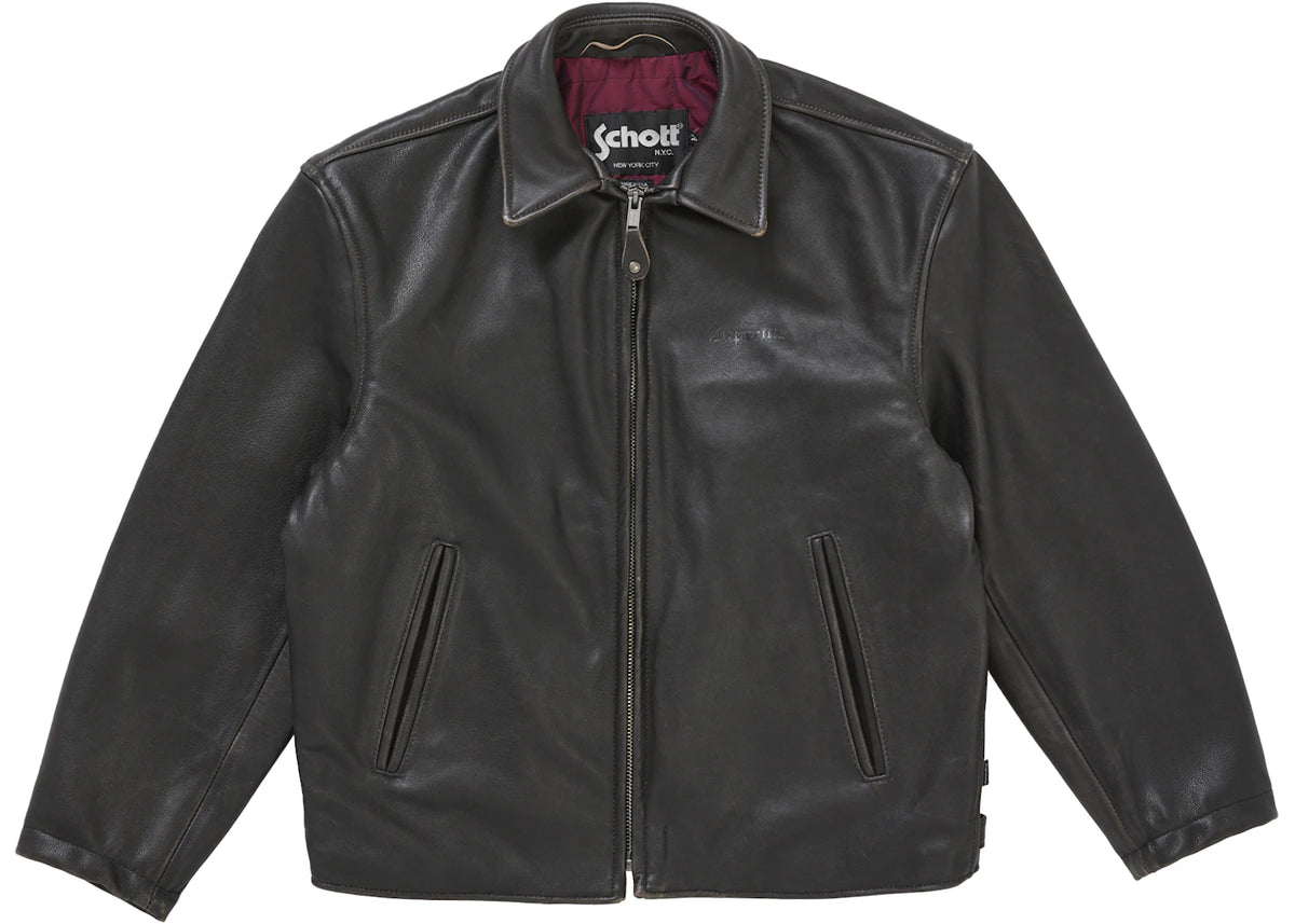 Supreme Schott Leather Racer Jacket (FW25) Black - vue secondaire A