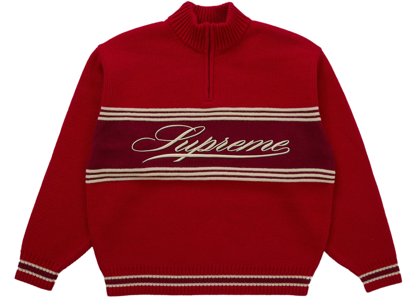 Supreme Script Stripe Half Zip Sweater Red - vue 360