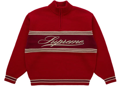 Supreme Script Stripe Half Zip Sweater Red - authentic Supreme apparel