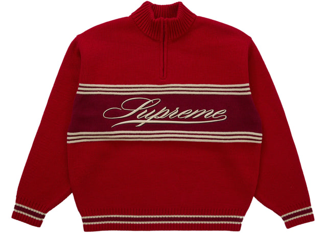 Supreme Script Stripe Half Zip Sweater Red
