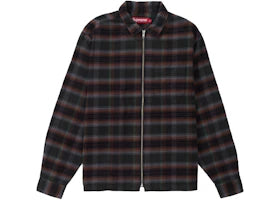 Supreme Shadow Plaid Flannel Zip Up Shirt (SS24) Black