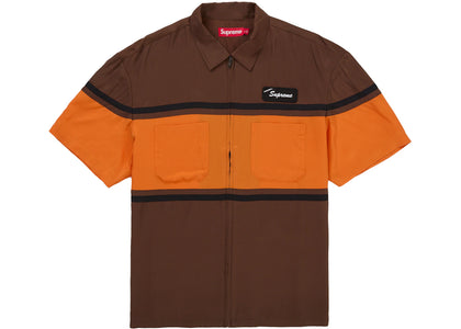Supreme Silk Zip Up S/S Shirt Brown - apparel view 2