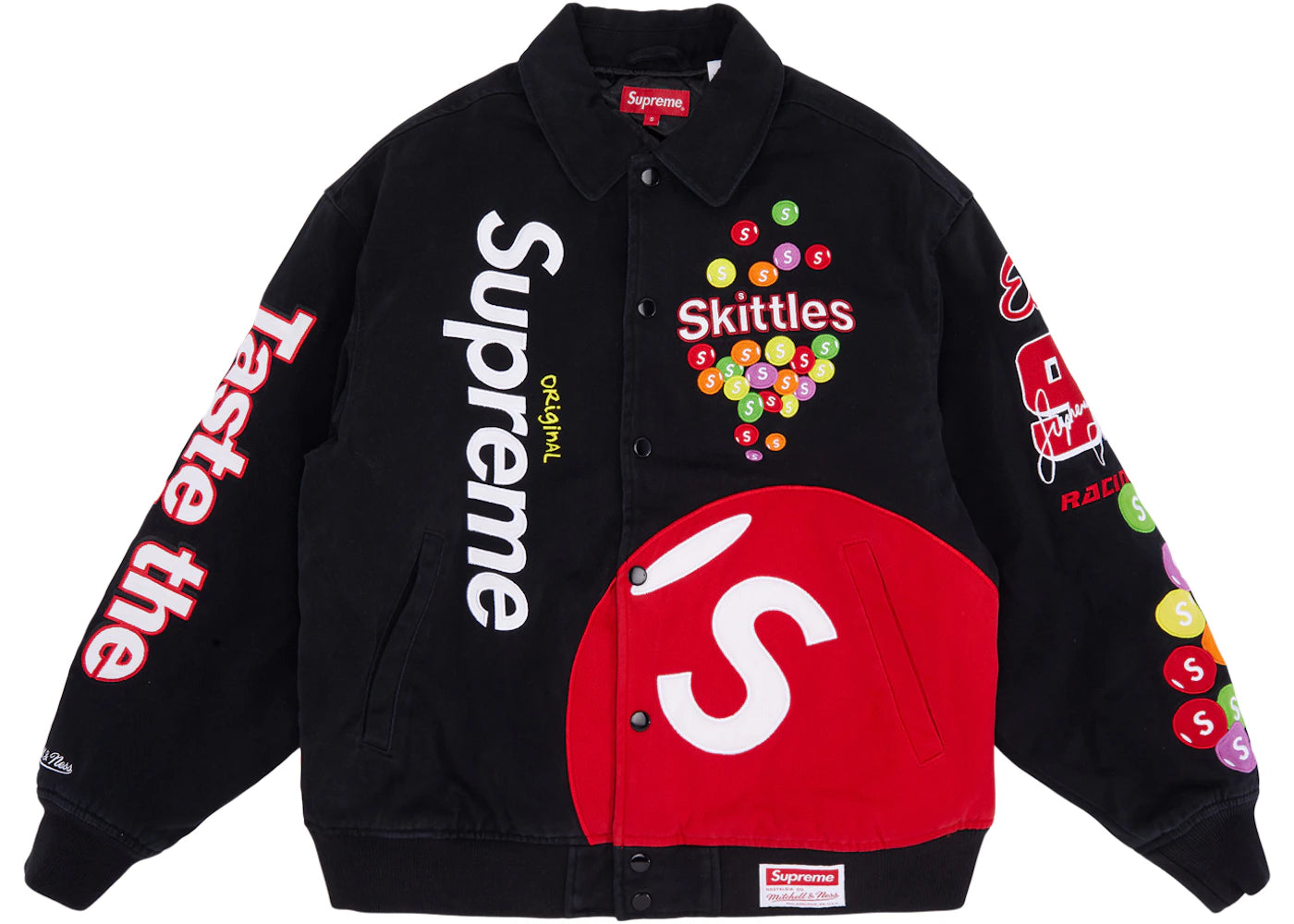 Supreme Skittles Mitchell & Ness Varsity Jacket Black - vue secondaire A