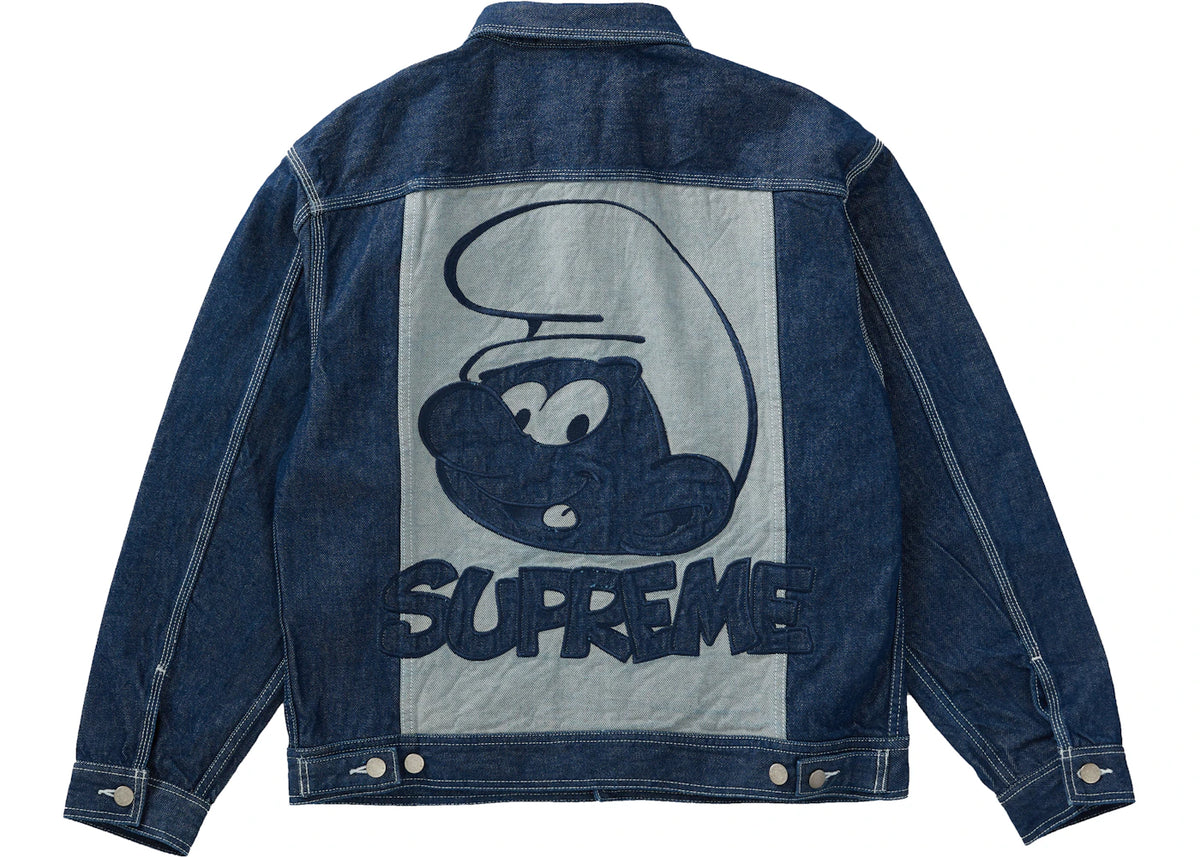 Supreme Smurfs Denim Trucker Jacket Blue - vue 360