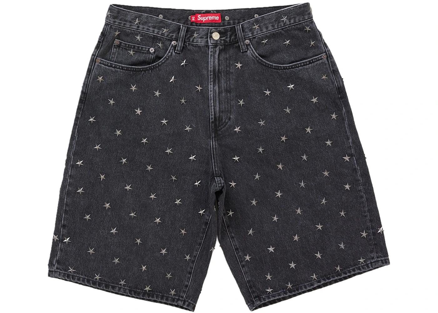 Supreme Stars Studded Baggy Denim Short Black - vue 360