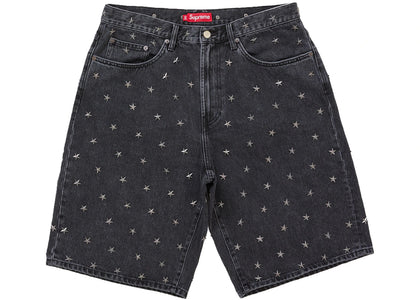 Supreme Stars Studded Baggy Denim Short Black - authentic Supreme product