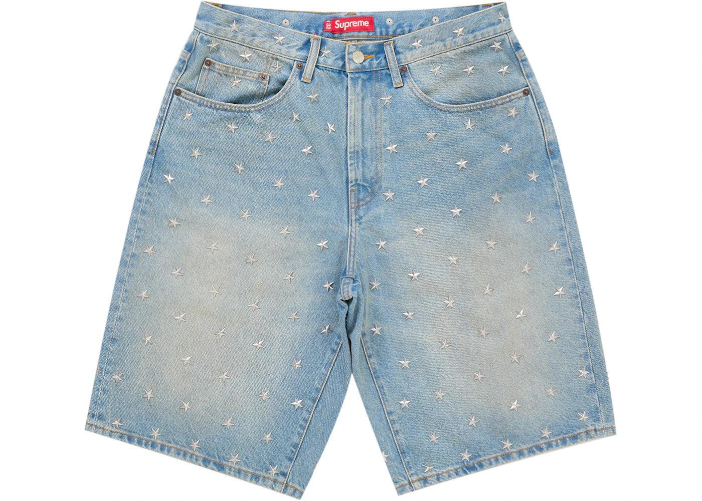 Supreme Stars Studded Baggy Denim Short Washed Indigo - vue 360