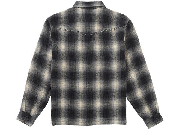 Supreme Studded Shadow Plaid Zip Up Shirt Black