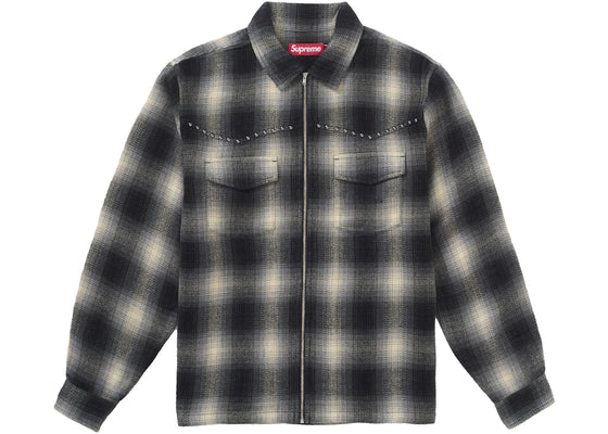 Supreme Studded Shadow Plaid Zip Up Shirt Black