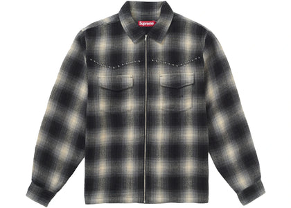 Supreme Studded Shadow Plaid Zip Up Shirt Black - authentic Supreme apparel