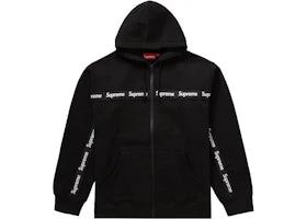 Supreme Text Stripe Zip Up Hooded Sweatshirt Black