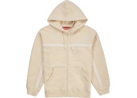 Supreme Text Stripe Zip Up Hooded Sweatshirt Natural