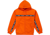 Supreme Text Stripe Zip Up Hooded Sweatshirt Orange