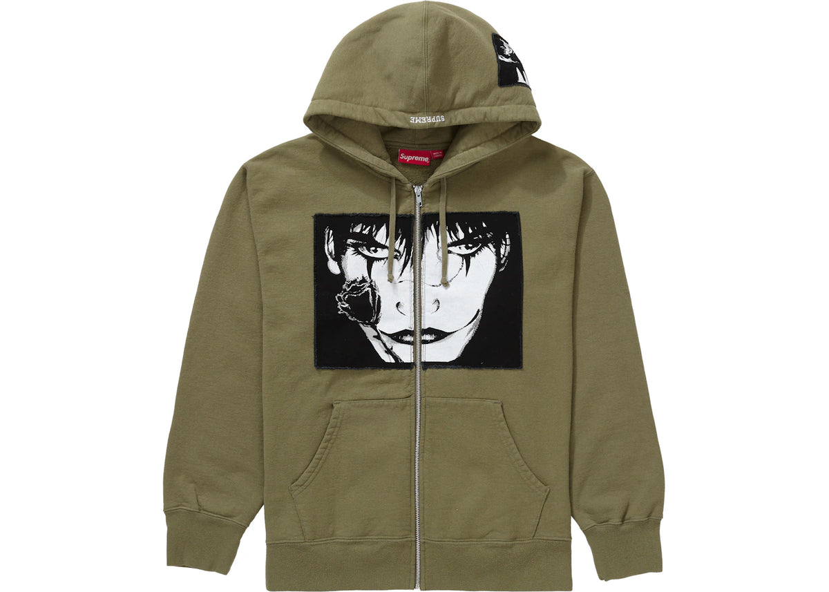 Supreme The Crow Zip Up Hooded Sweatshirt Light Olive - vue 360