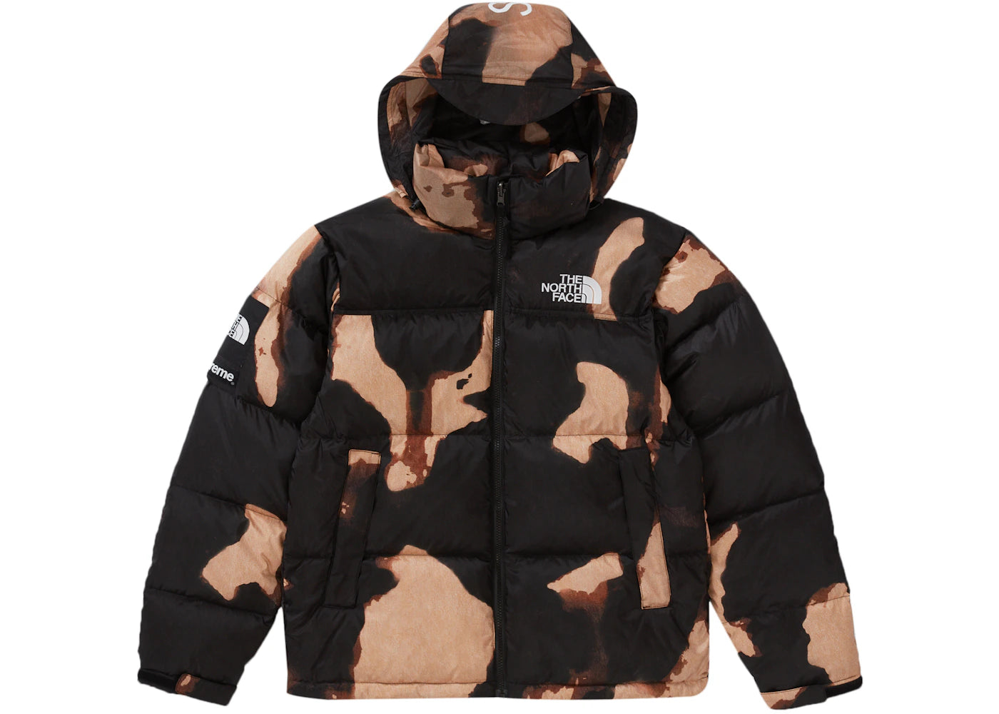 Supreme The North Face Bleached Denim Print Nuptse Jacket Black - vue secondaire A