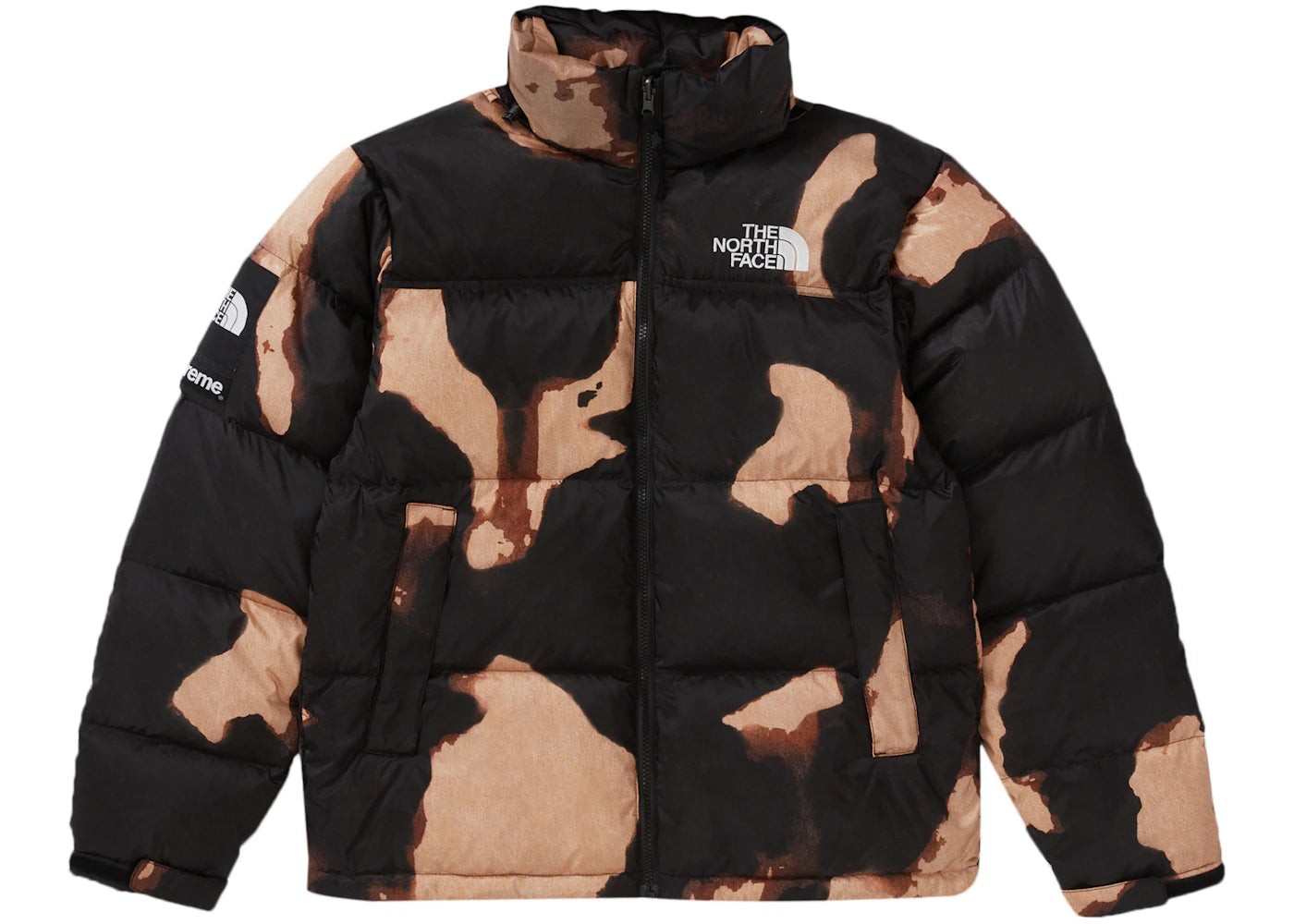 Supreme The North Face Bleached Denim Print Nuptse Jacket Black - vue 360