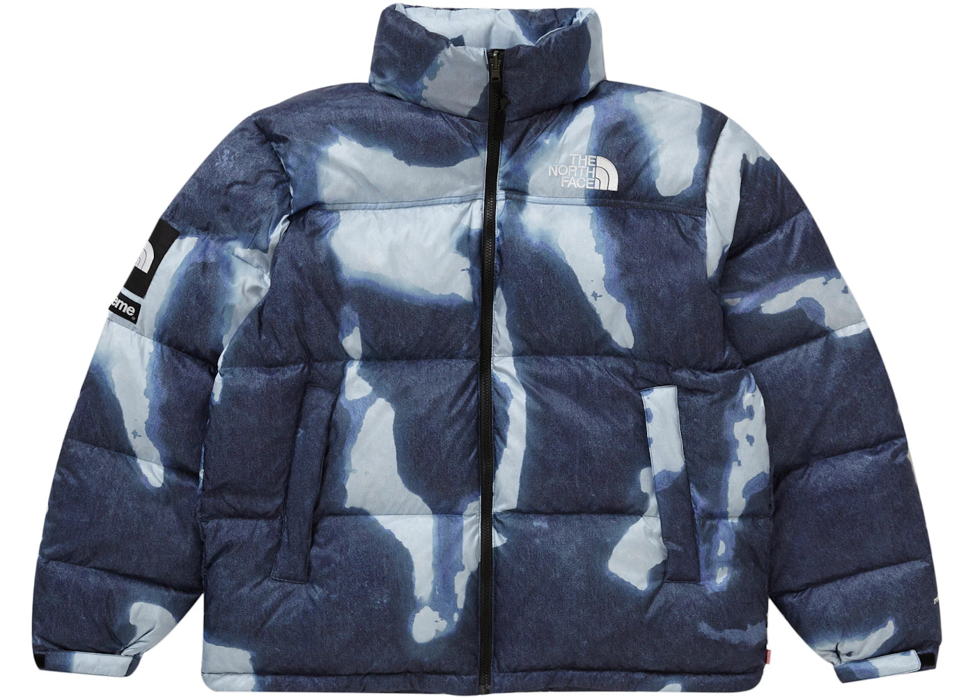 Supreme The North Face Bleached Denim Print Nuptse Jacket Indigo - vue 360
