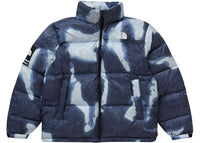 Supreme The North Face Bleached Denim Print Nuptse Jacket Indigo