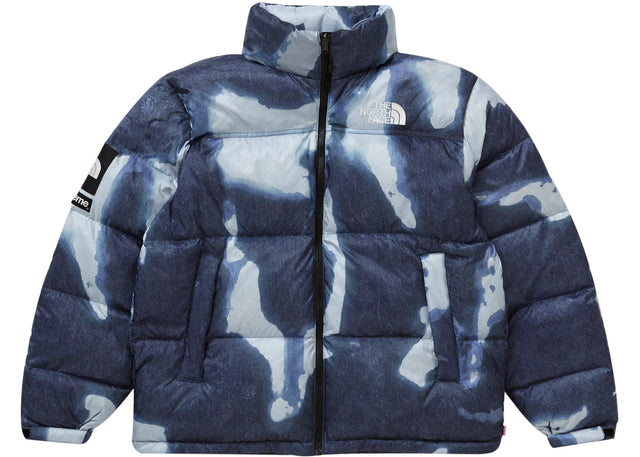 Supreme The North Face Bleached Denim Print Nuptse Jacket Indigo