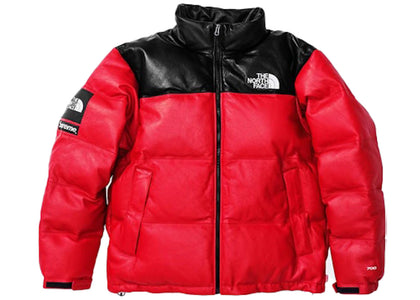 Supreme The North Face Leather Nuptse Jacket Red - apparel view 2