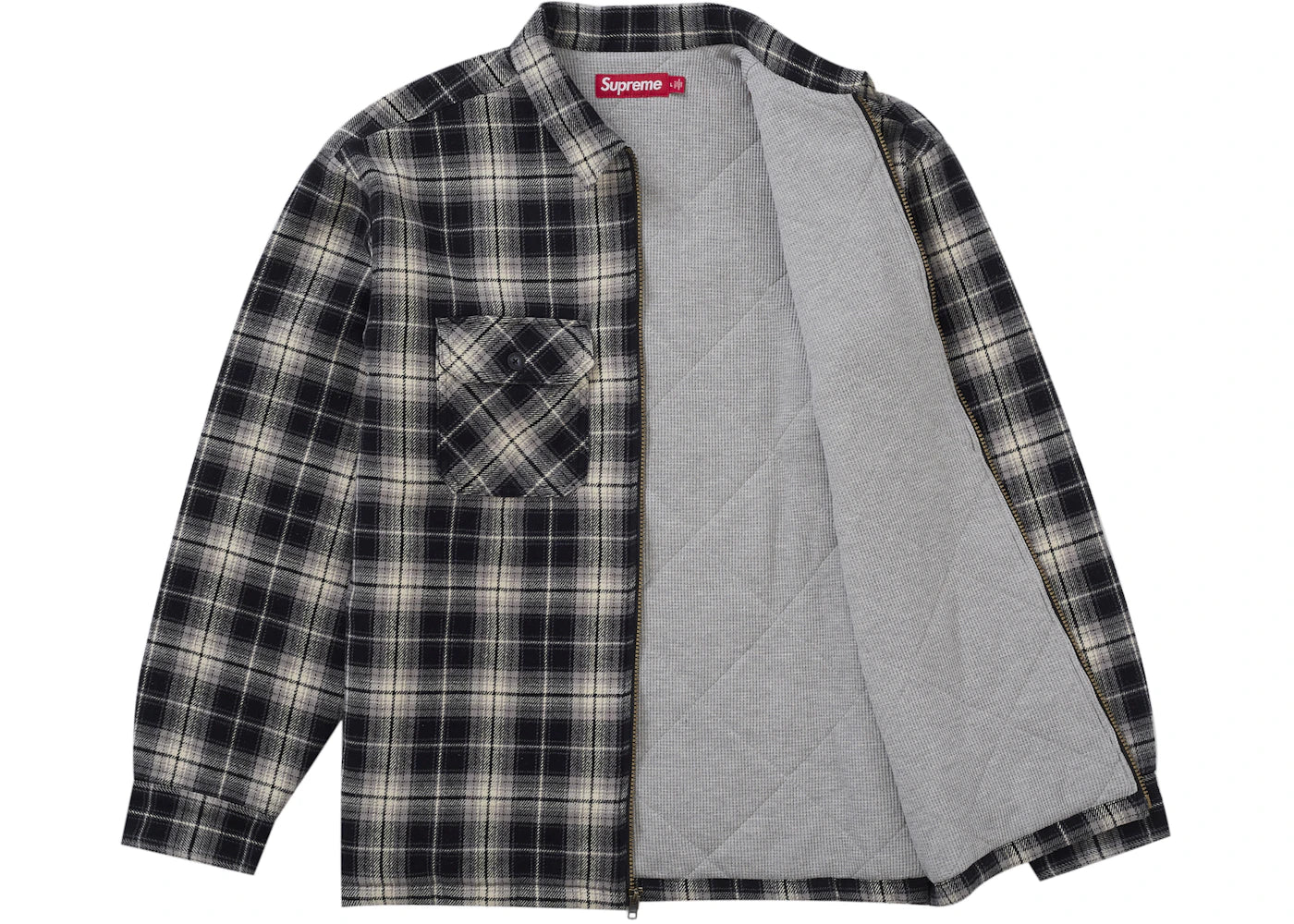 Supreme Thermal Lined Zip Up Flannel Shirt Black - vue secondaire B