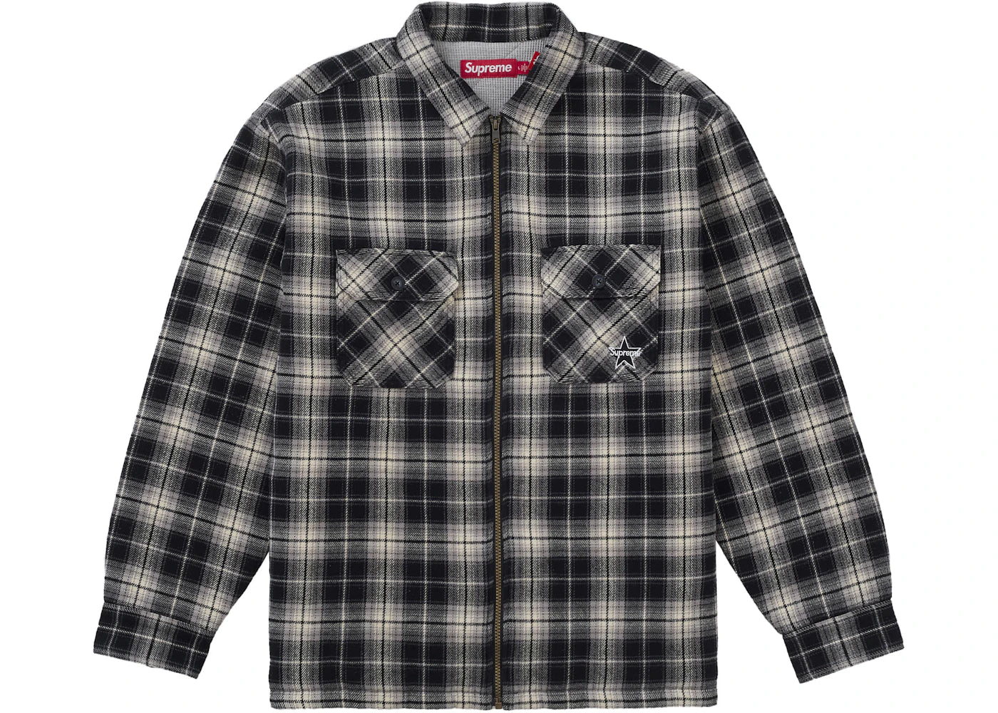 Supreme Thermal Lined Zip Up Flannel Shirt Black - vue secondaire A
