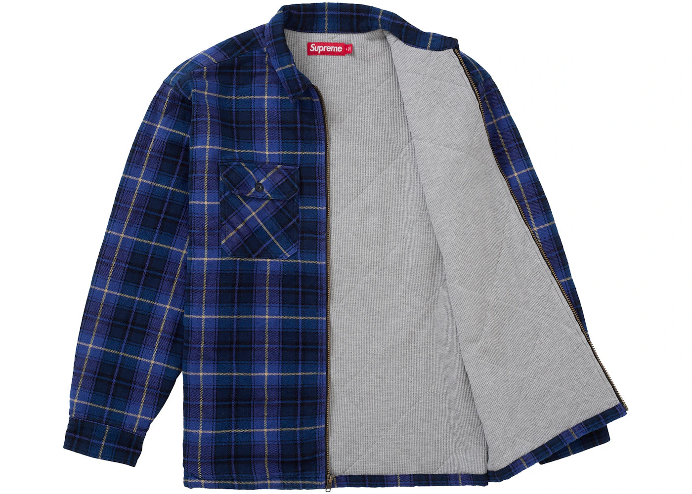 Supreme Thermal Lined Zip Up Flannel Shirt Blue - vue secondaire B