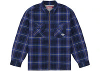 Supreme Thermal Lined Zip Up Flannel Shirt Blue