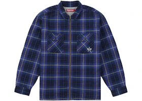 Supreme Thermal Lined Zip Up Flannel Shirt Blue