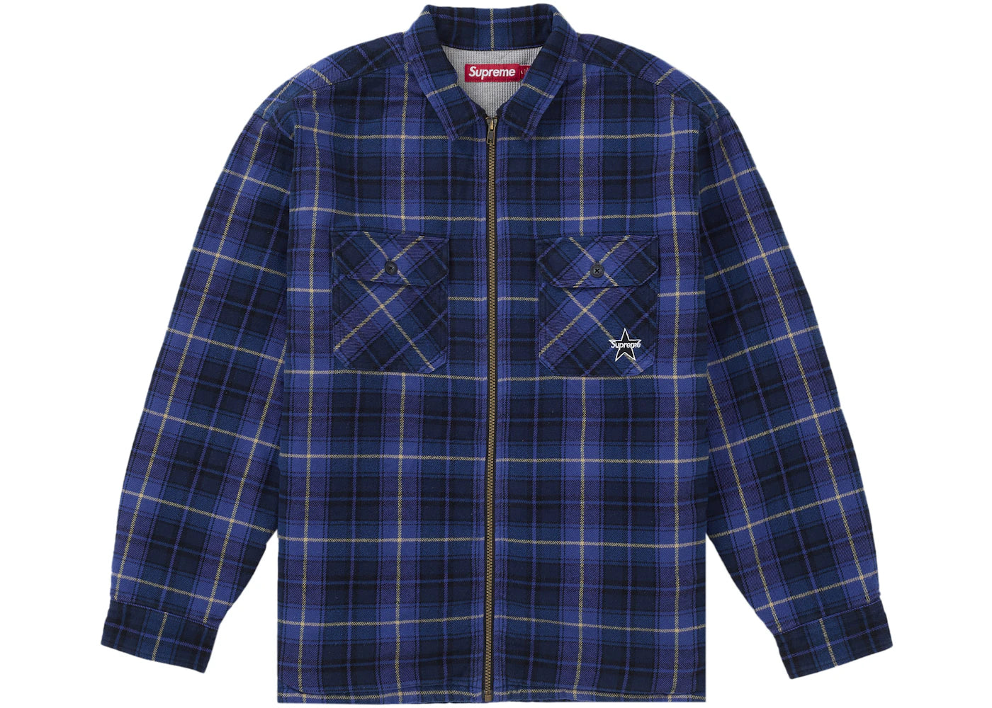 Supreme Thermal Lined Zip Up Flannel Shirt Blue - vue secondaire A