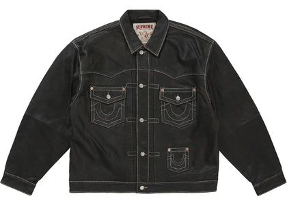 Supreme True Religion Leather Trucker Jacket Black - apparel view 2