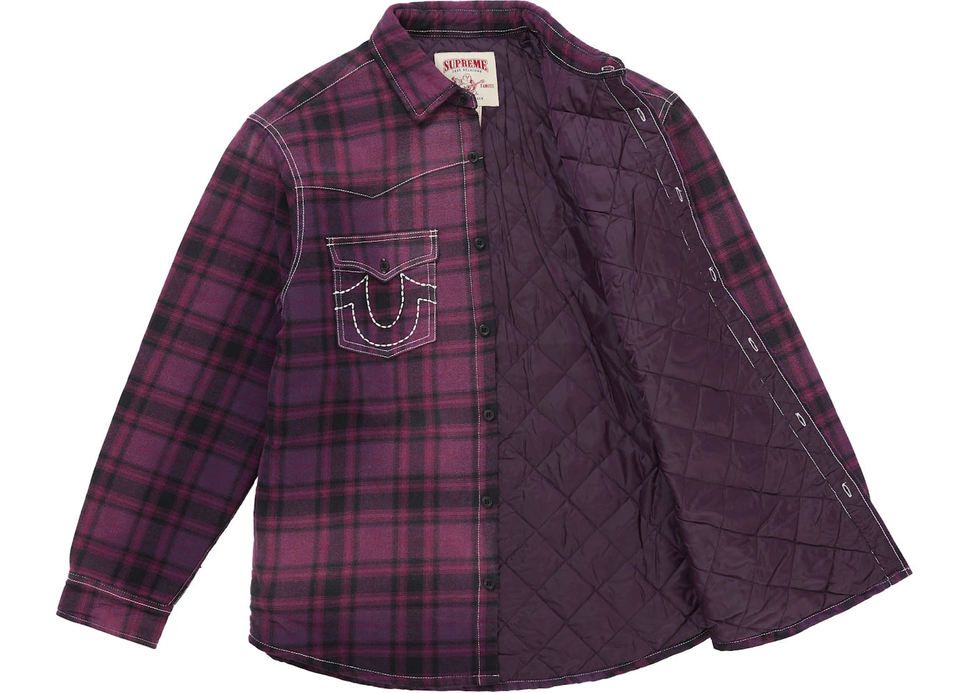 Supreme True Religion Quilted Lined Plaid Flannel Shirt Purple - vue secondaire A
