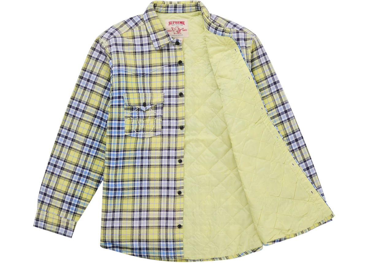 Supreme True Religion Quilted Lined Plaid Flannel Shirt Yellow - vue secondaire A