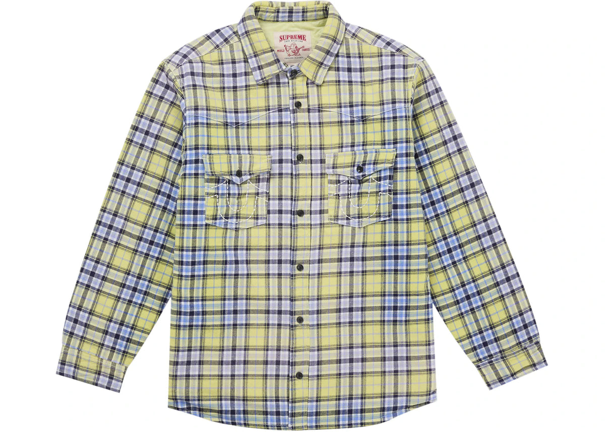 Supreme True Religion Quilted Lined Plaid Flannel Shirt Yellow - vue 360