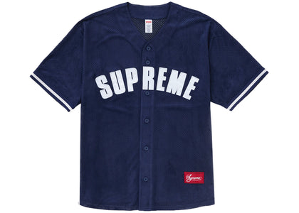 Supreme Ultrasuede Mesh Baseball Jersey Navy - authentic Supreme apparel