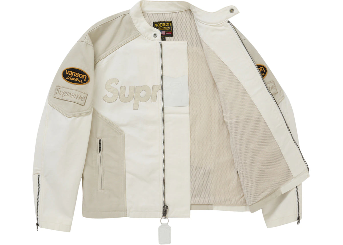 Supreme Vanson Lederjacke aus Cordura-Baumwolle, Weiß - vue secondaire A