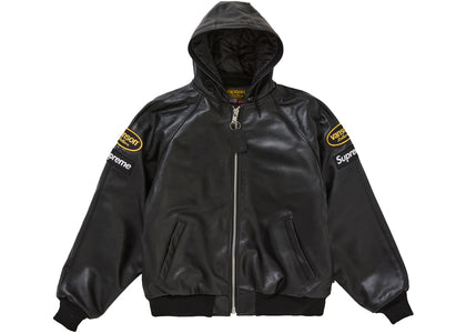 Supreme Vanson Leathers Hooded Work Jacket Black - apparel view 2