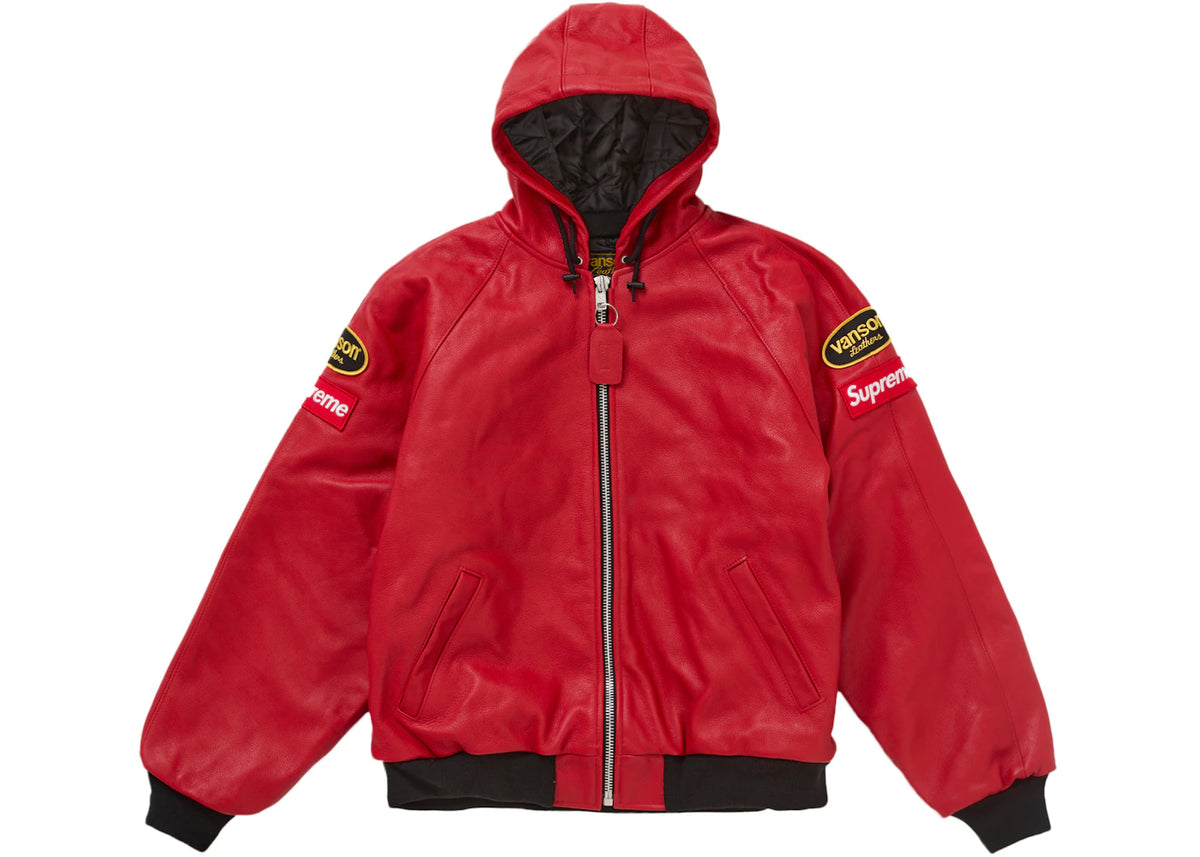 Supreme Vanson Leathers Hooded Work Jacket Red - vue secondaire A