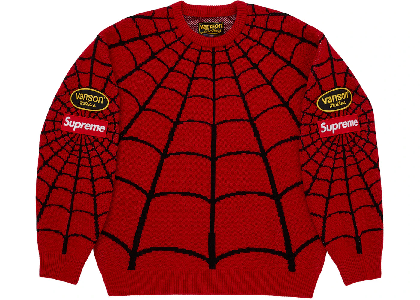 Supreme Vanson Leathers Spider-Man Sweater Red - vue 360