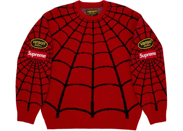 Supreme Vanson Leathers Spider-Man Sweater Red