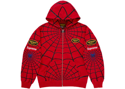 Supreme Vanson Leathers Spider-Man Zip Up Hooded Sweatshirt Red