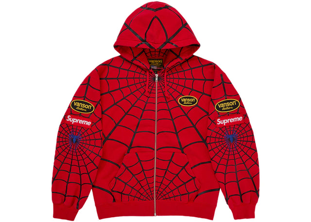 Supreme Vanson Leathers Spider-Man Zip Up Hooded Sweatshirt Red