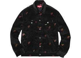Supreme Velvet Trucker Jacket Black Sacred Hearts - vue 360